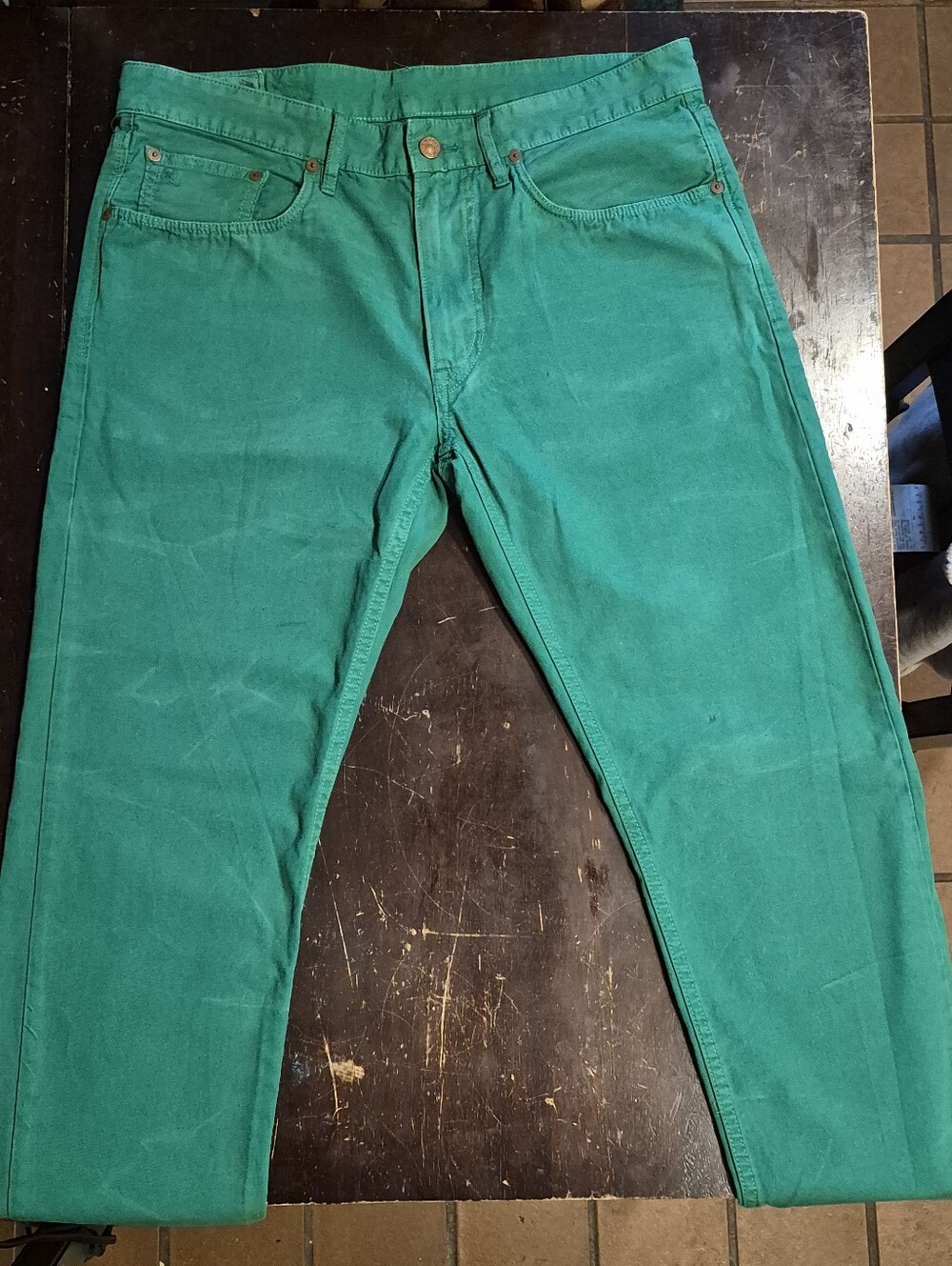 Polo Ralph LAUREN Varick Slim Straight GREEN Jeans 32/32